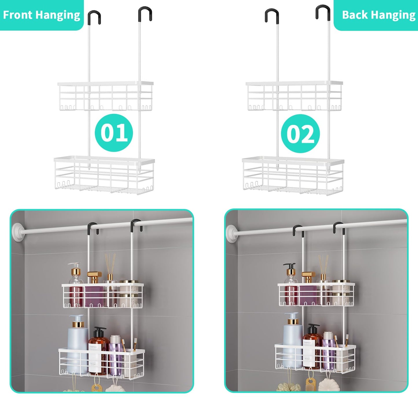 HapiRm Shower Caddy Hanging Organiser- No Drilling Shower Tidy with Hooks