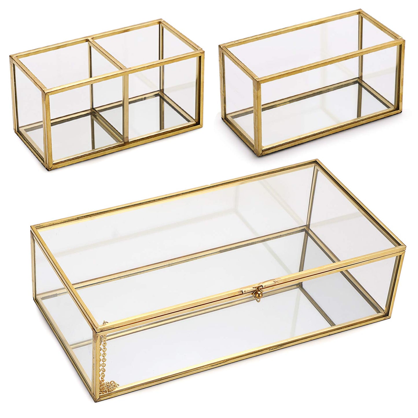 SUMTree Gold Glass Desktop Storage Box Jewelry Box 3 Glass Makeup Organizer