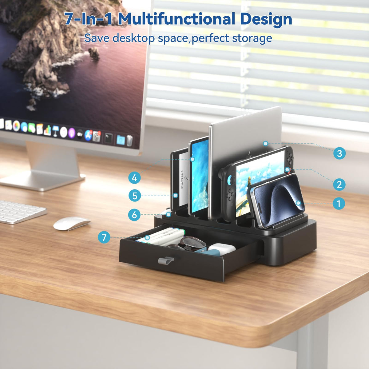 KDD Vertical Laptop Stand with Drawer - 7-in-1 Space-Saving Laptop Holder with Gravity Locking Fits MacBook, Dell, HP, Chromebook, Surface Pro