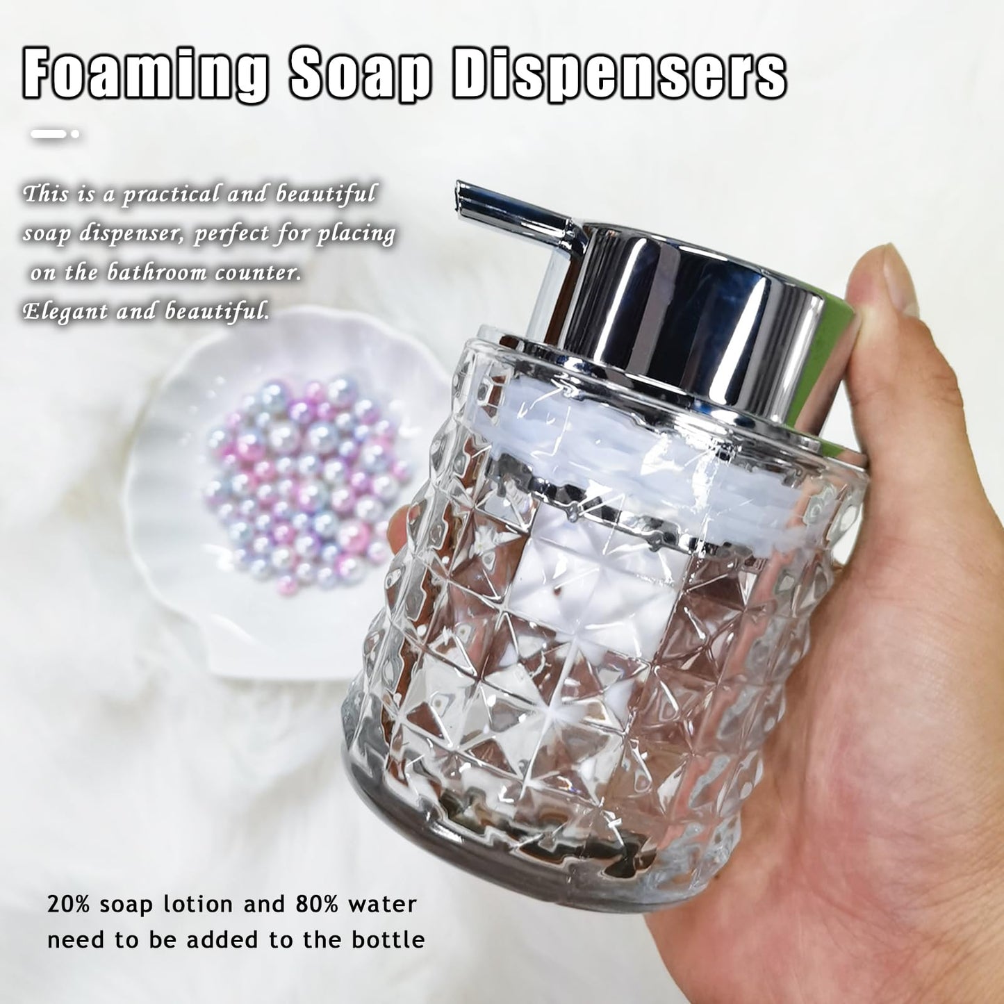 Glass Hand Foaming Soap Dispensers with Silver Pump Refillable Hand Soap Dispenser for Bathroom Kitchen (1Pack-D887)