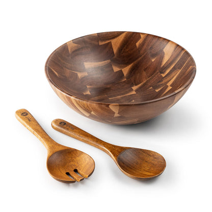 BF BILL.F SINCE 1983 Wooden Salad Bowl 30cm, Acacia Wood Salad Bowls Set, Large Salad Serving Bowl for Fruits Mixing Bowl with Servers-3-Piece Large