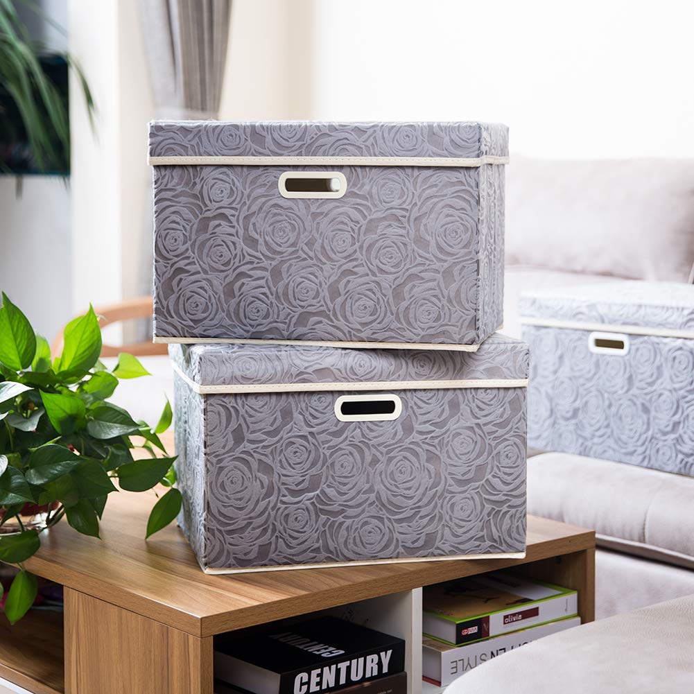 Prandom Storage Boxes with Lids Large.Rose Pattern Fabric Decorative Storage Box, Really Useful Box,Clothing Storage,Cubes