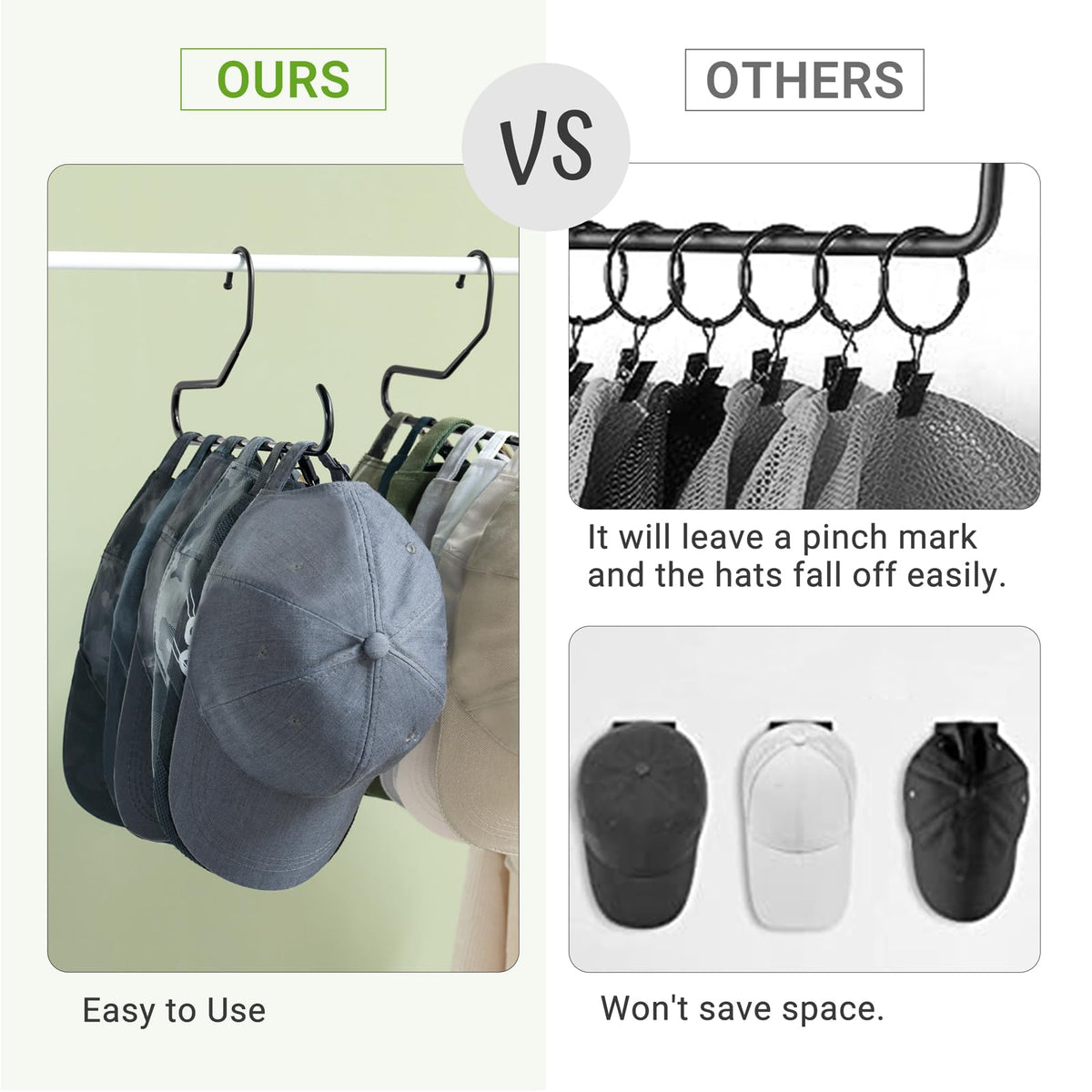 Mkono Hat Organizer for Baseball Caps Metal Hat Rack for Closet Set of 2 Baseball Cap Holder Hat Storage Organizer Holds up to 20 Caps,Black 2