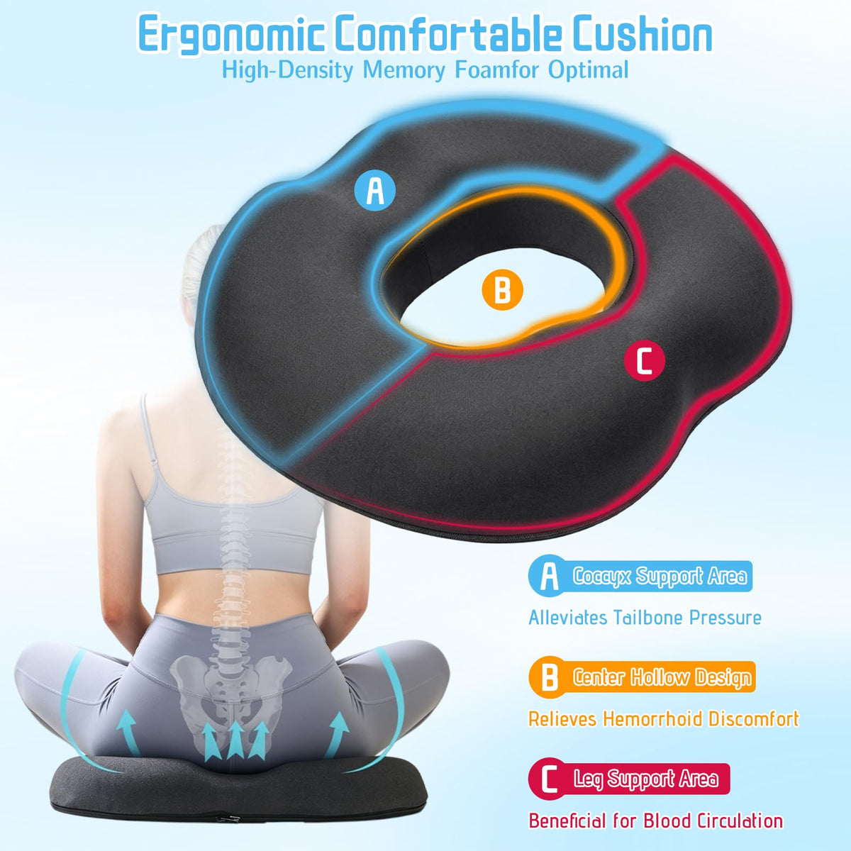 KANGBES Donut Cushion for Hemorrhoids, Coccyx Pain Relief Cushion