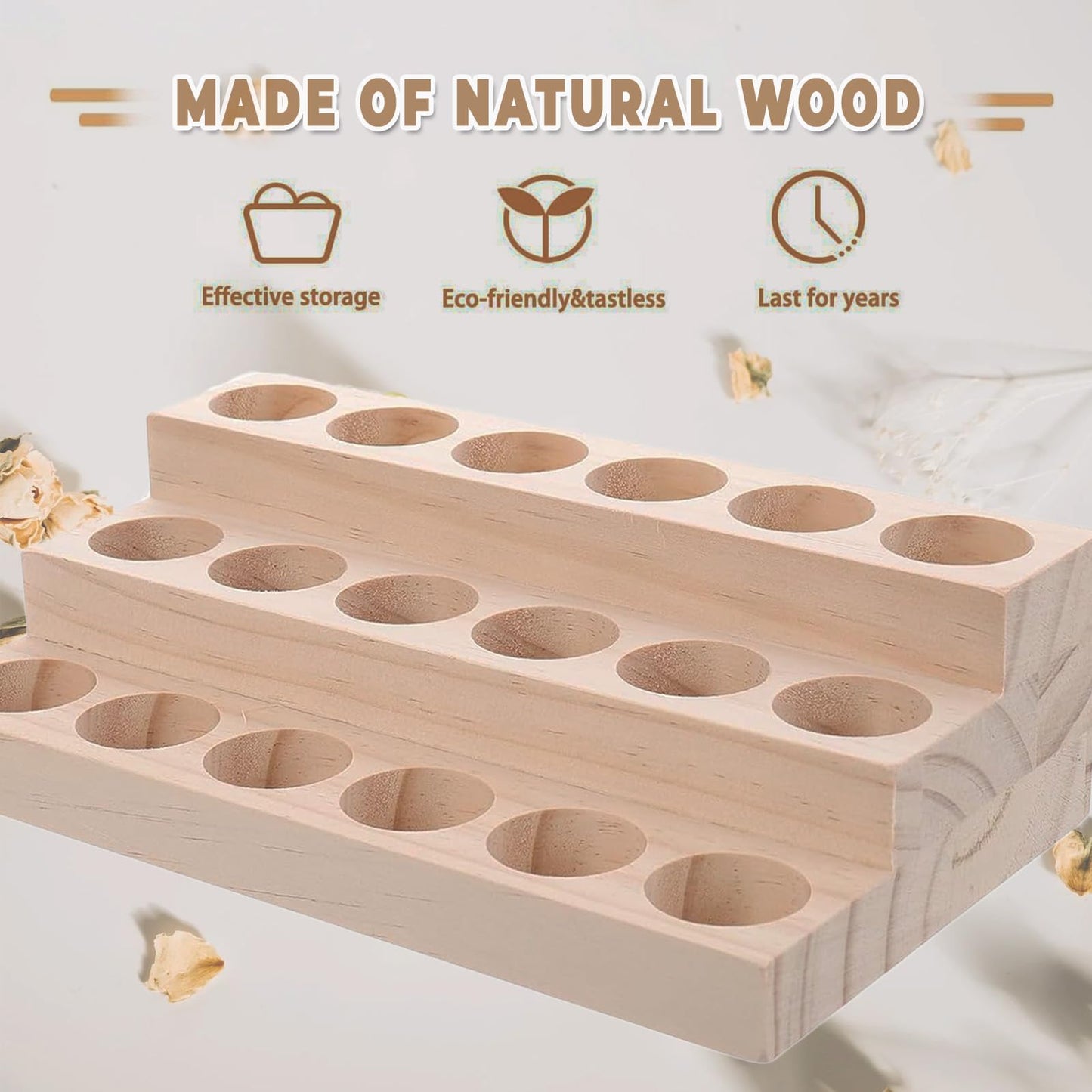 Honicemar 3-Tier Wooden Essential Oil Holder Aromatherapy Organizer Essential Oil Bottles Display Rack & Storage Stand Holder, 18 - Hole