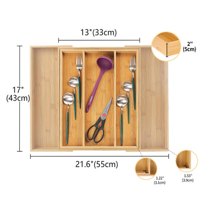 Utoplike Bamboo Cutlery Tray Expandable Drawer Organisers for Utensils Holder, Cutlery Tray Organiser, Drawer Divider for Silverware, Flatware, Knives