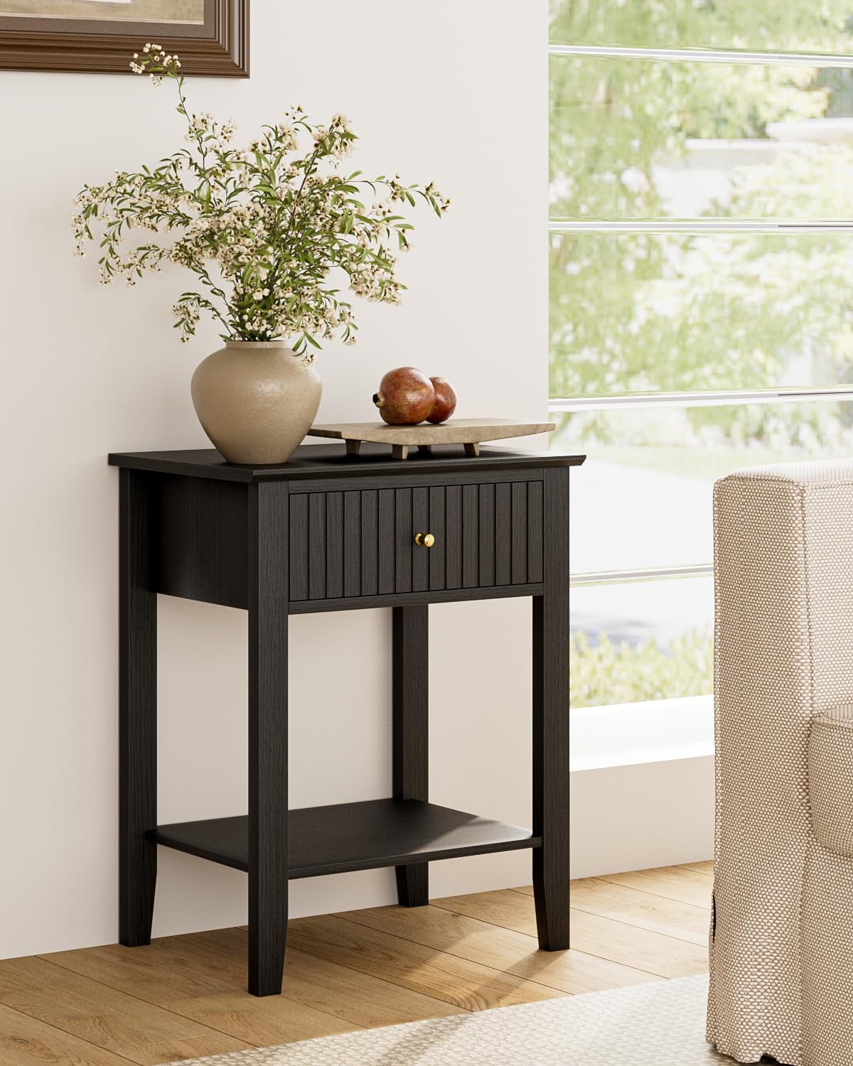HEYZOEY Bedside Table Chest of 1 Drawer, Bedside Cabinet Wooden Nightstand, Modern Side Table for Living Room,Bedroom,Office,Black