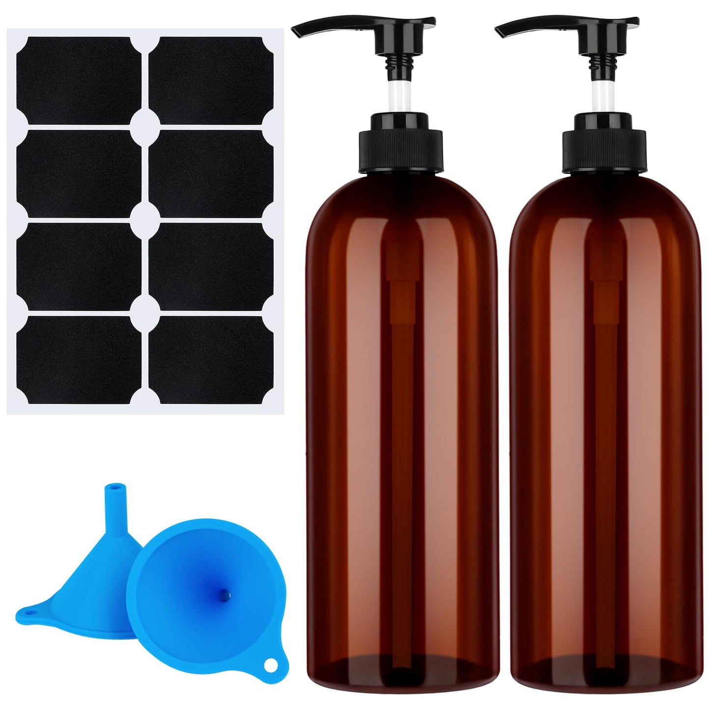 Partideal Pump Bottle Dispenser, 2 Pcs 1000ml/35.2oz Refillable Empty Plastic Amber Bottles