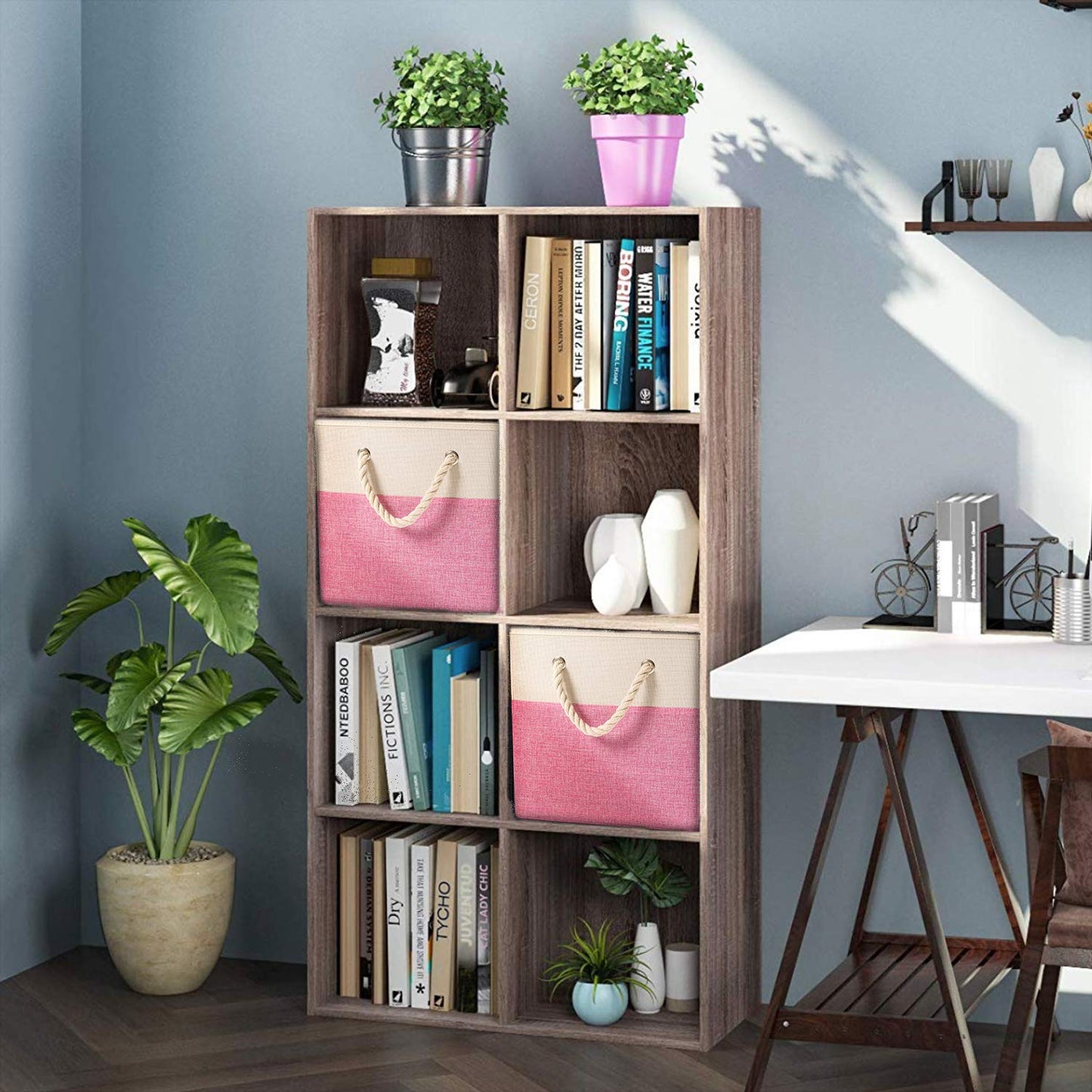 Prandom Foldable Cube Storage Bins 28x28x28cm [4-Pack] Fabric Linen Storage Baskets Cubes Drawer with Cotton Handles Organizer for Shelves Closet