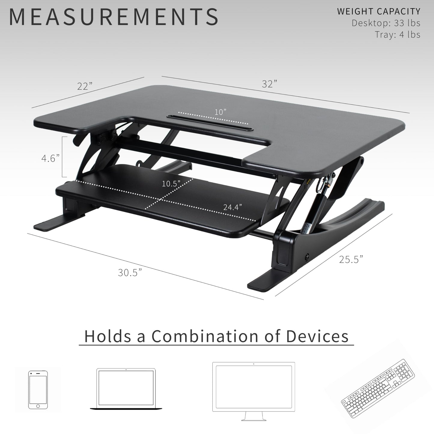 VIVO Black Height Adjustable 81 cm Stand Up Desk Converter, Quick Sit to Stand Tabletop Dual Monitor Riser Workstation, DESK-V000VS