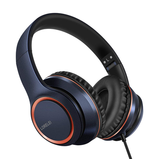 LORELEI X8 Wired Over-Ear Headphones with Microphone 1.45M Tangle-Free Nylon Line and 3.5mm Plug, Lightweight Foldable and Portable Headphones for