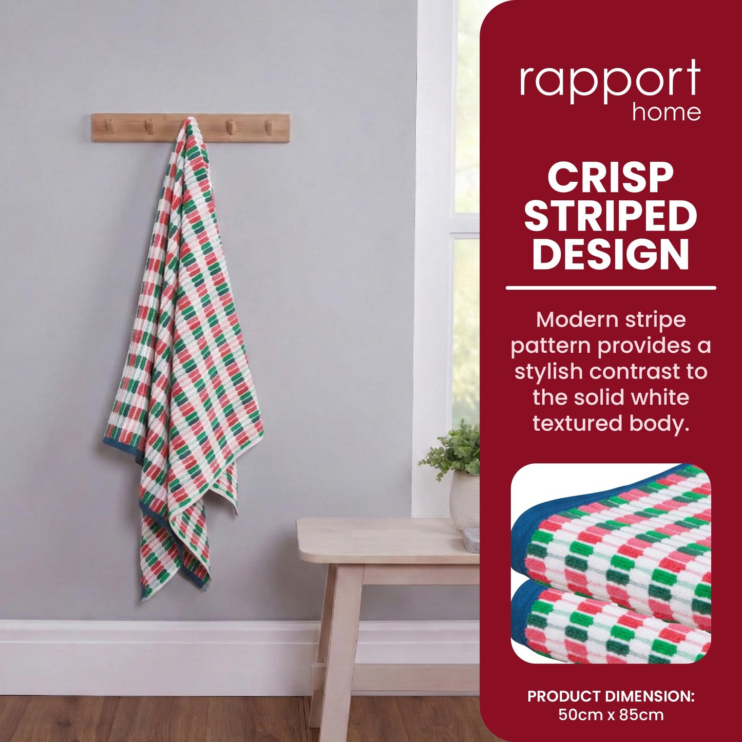 Rapport Home Santa Cruz Hand Towels 2 Pack | Multi | 50x85cm | Luxurious 500GSM 100% Cotton | Oeko-Tex Certified Absorbent & Soft Bathroom Towel Set