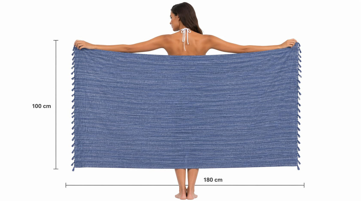 WEFLORIA Turkish Cotton Peshtemal Towel – Lightweight Quick Dry Beach Towel – Large Hammam Spa Towel for Beach, Bath, Travel and Pool blue