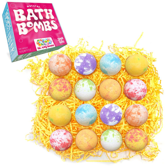 ZIMPLI - 16 x UK Made Bath Bomb Gift Set for Women, Her, Girlfriend, Wife, Christmas, Xmas Present, Relaxing Beauty Spa Kit, Moisturising