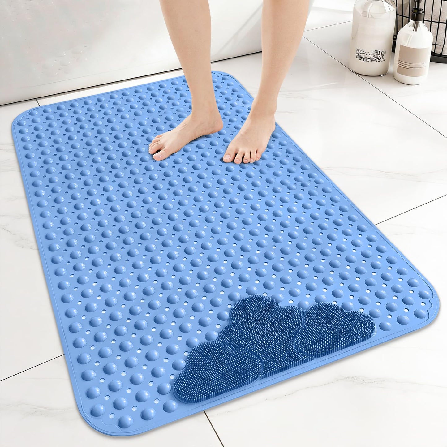 Venuso Shower Mat Non Slip Anti Mould, 120 * 80 cm Non Slip Bath Mat with Foot Massage Area