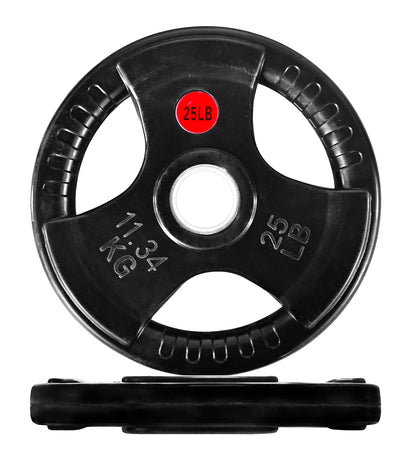 Signature Fitness Olympic 2-Inch Cast Iron Plate Weight Plate for Strength Training and Weightlifting, Rubber Coated Style, 25LB Pair