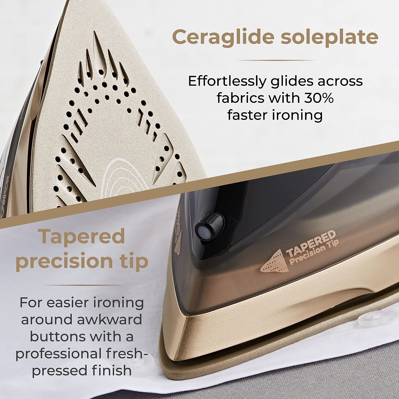 Tower T22022GLD Ceraglide 360 Cord Cordless Steam Iron with Rapid Heat-Up and Recharge, 2800W, Black and Gold