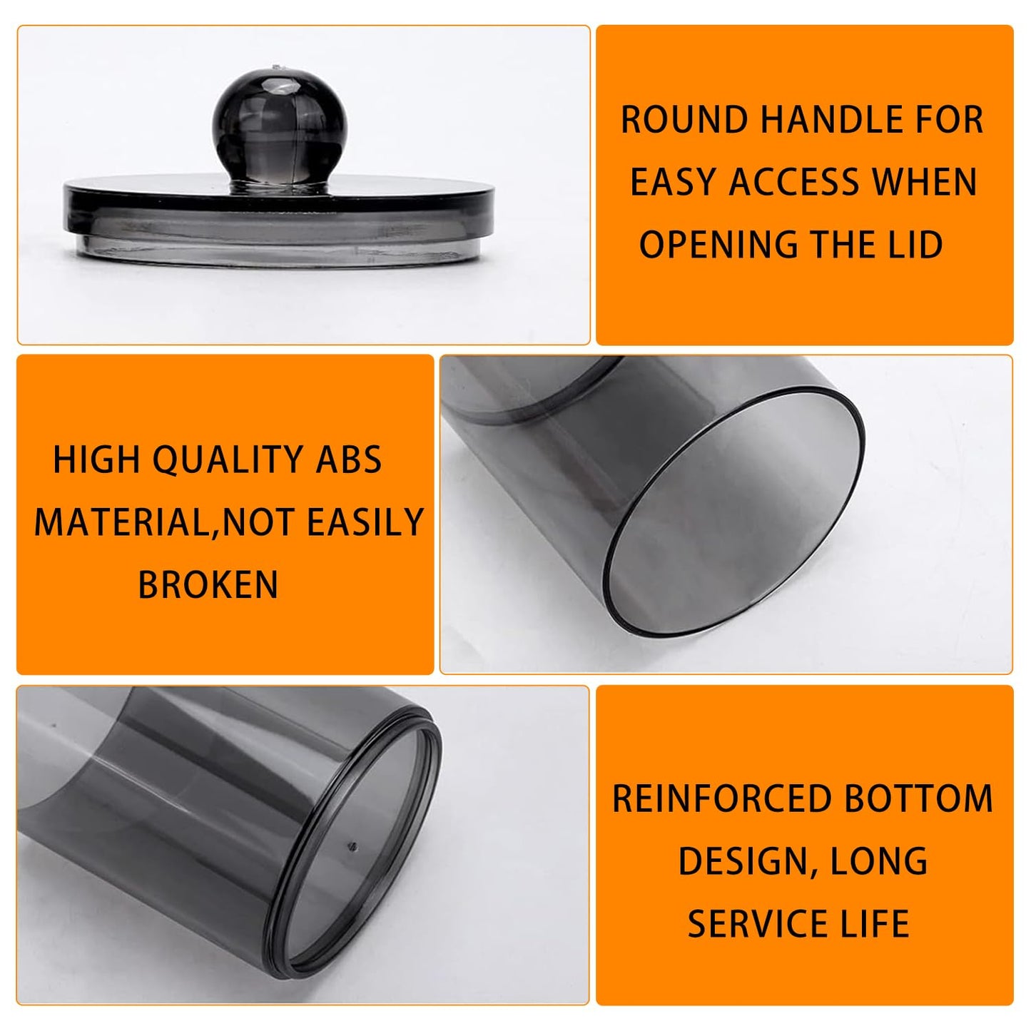 WUMUTI 3 PCS Cotton Pad Dispenser Cotton Bud Holder, Black Swab Holder, Bud Dispenser Jars with Lid, Bathroom Canisters Storage for Ball, Round Pad