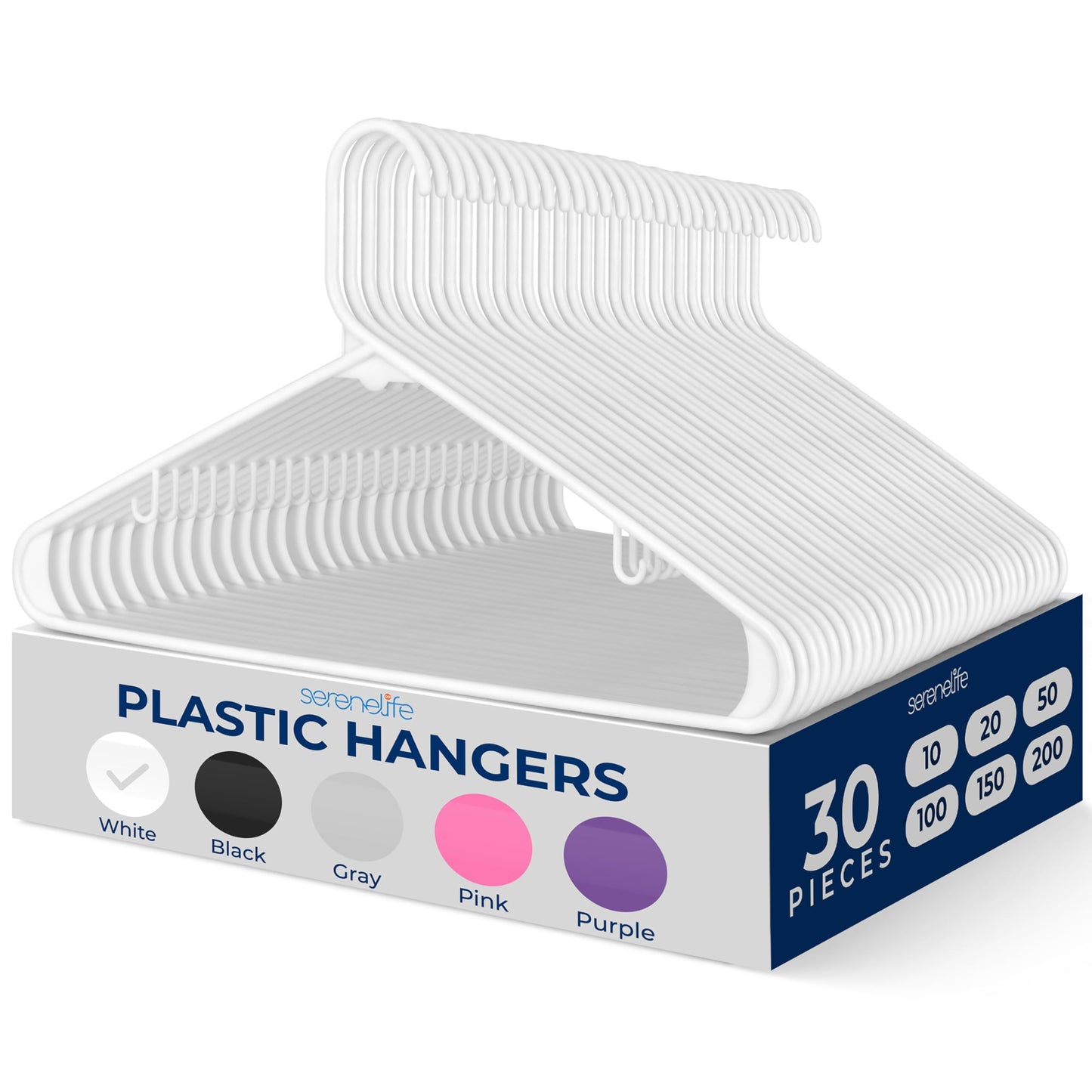 SereneLife Plastic Hangers 30 Pcs - Space Saving Heavy Duty Slim Suit Clothes Hanger Set, Can Hold Up to 10 Lbs. For Coats, Jackets, Pants & Dress