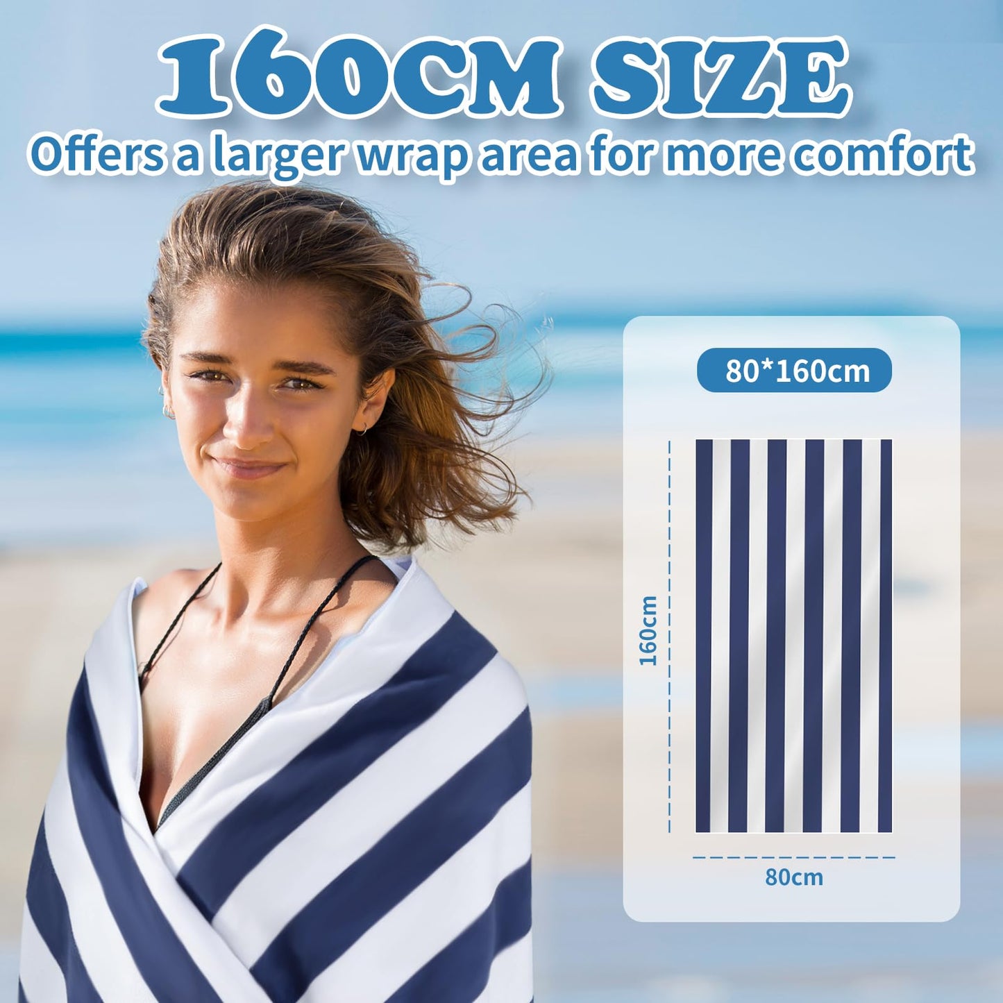 160 x 80 cm Microfibre Towel - Large Size Quick Drying Microfibre Beach Towels for adults, Sand-Free, Absorbentextra large Beach Towels for adults
