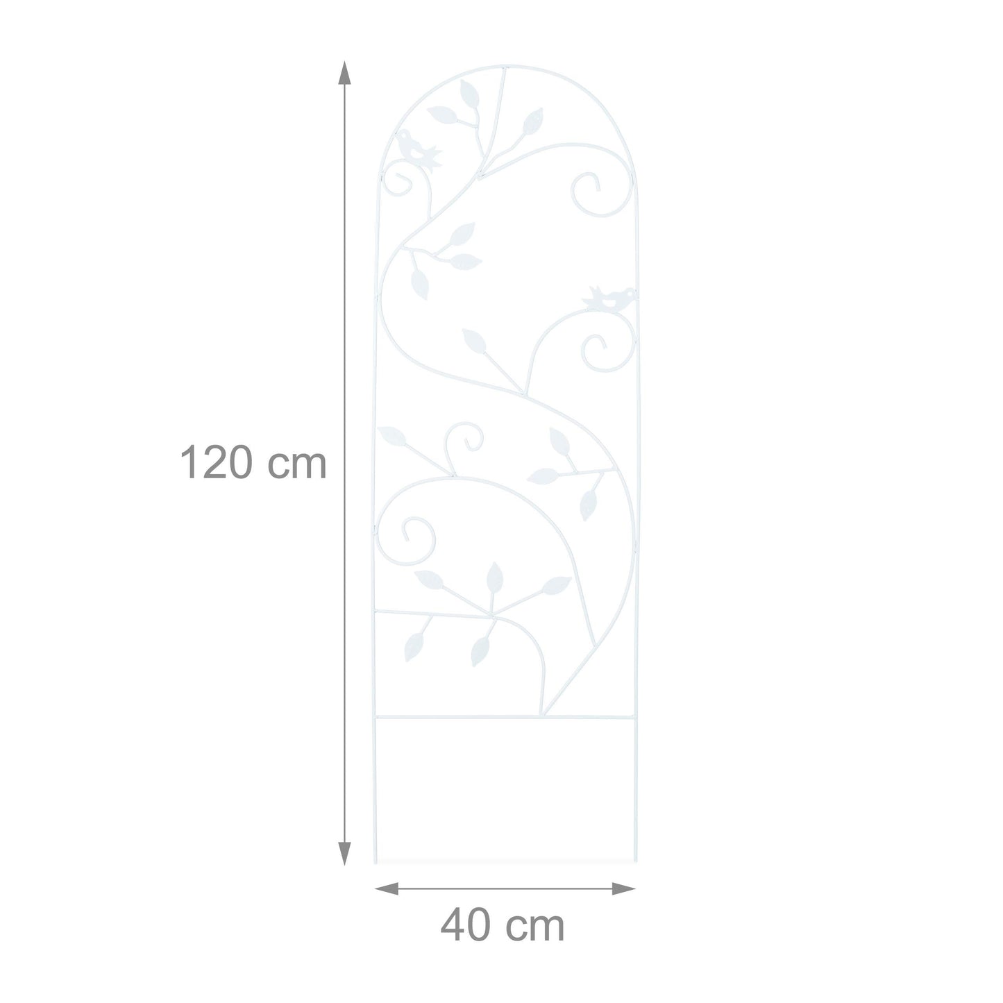 Relaxdays Bird Trellis, Metal Garden Lattice, Climbing Aid for Plants, 120 x 40 cm, Vine Design, White