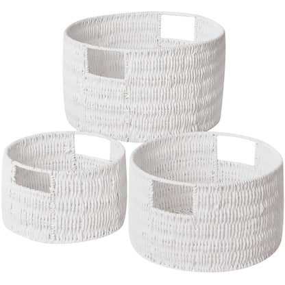Vagusicc Woven Storage Baskets Set of 3, HandWoven Round Wicker Storage Basket with Handles, Natural Wicker Shelf Baskets Organizer