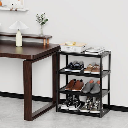 SZSHYNJ 4 Tier Double Row Small Shoe Rack, Slim Plastic Shoes Stand