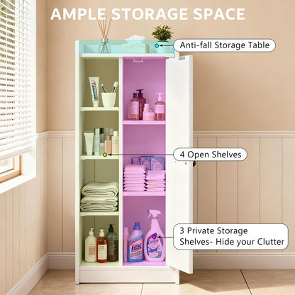 Feonase Bathroom Storage Cabinet, Slim Bathroom Storage Unit with 4 Open Storage Shelves, Adjustable Shelf & Magnetic Door
