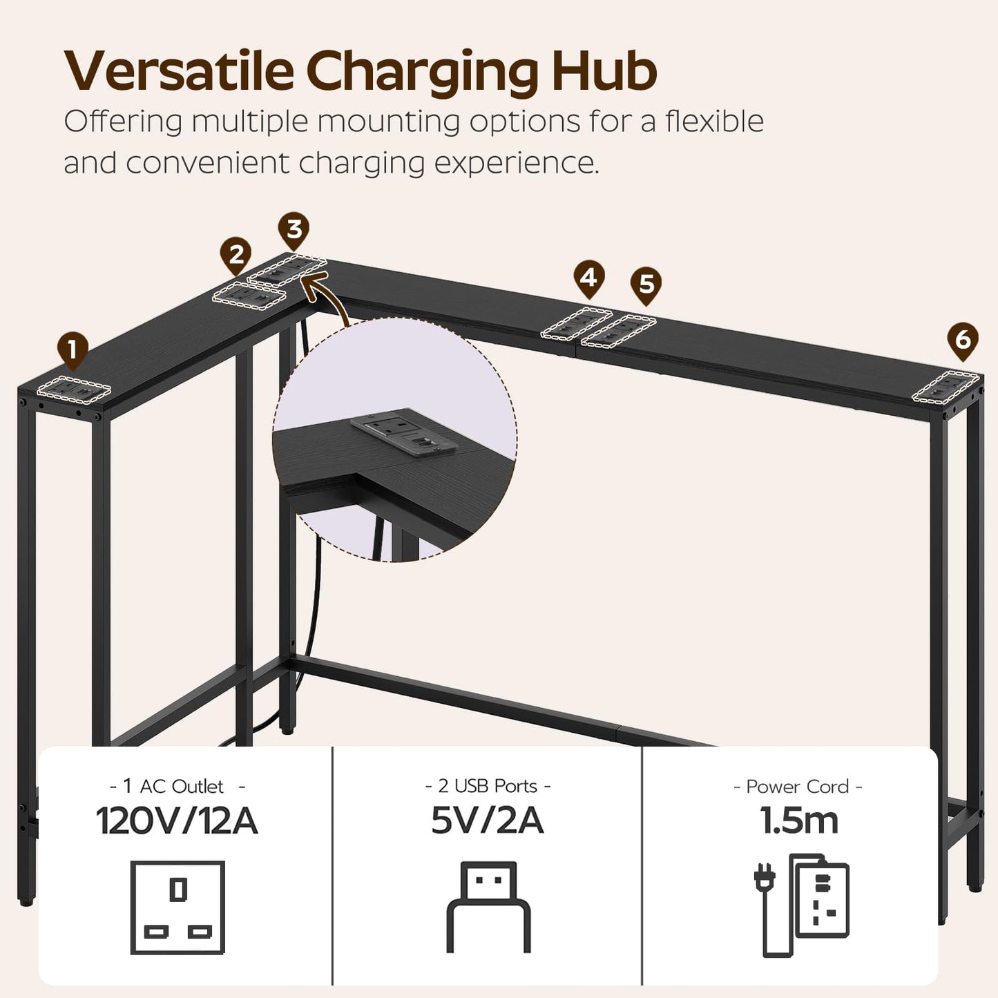 YATINEY Slim Console Table, 180 cm Narrow Sofa Table with Power Outlets, Behind Entryway Table, 3 Assembly Options, for Entryway, Black XCT07KBB