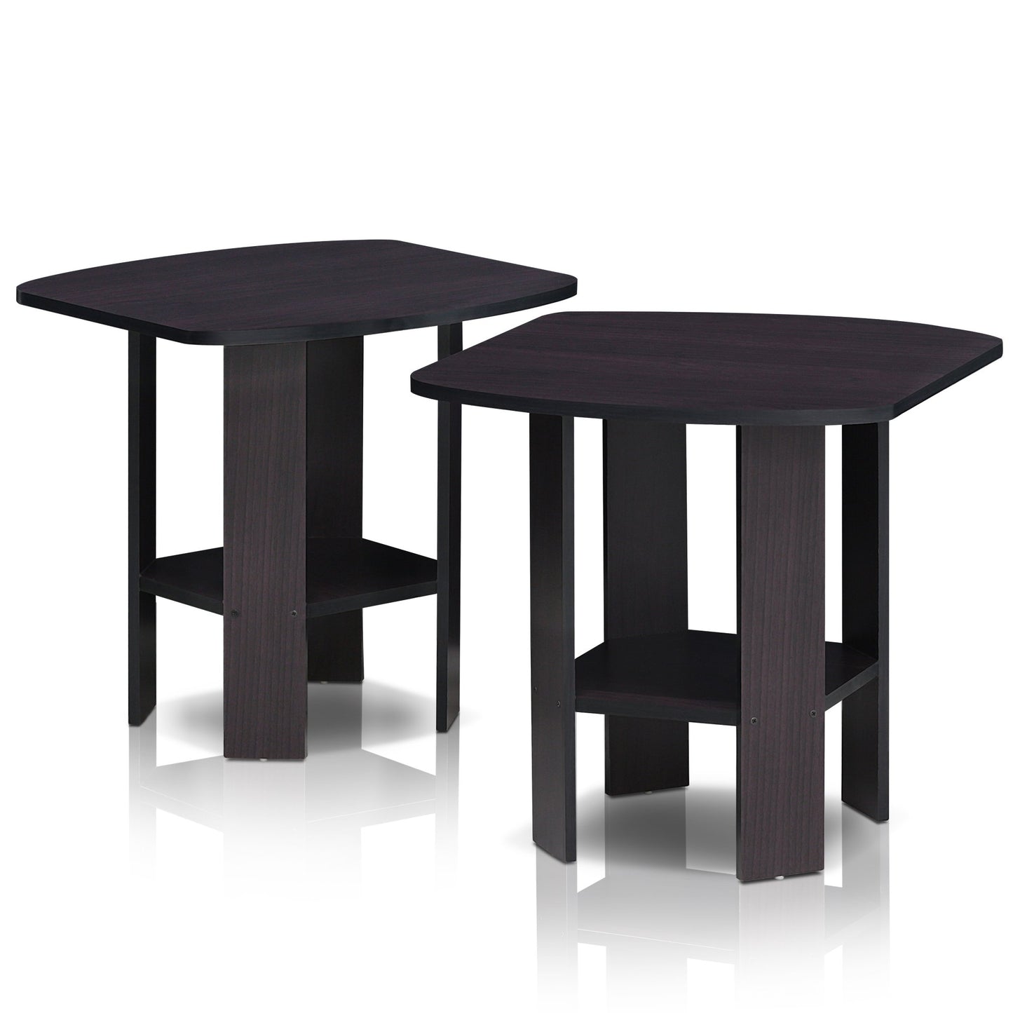 Furinno SIMPLE DESIGN Side Table Set of 2, 2-Tier End Table, Open Shelves Night Stand, Bedside Table, for Living Room, Bedroom, Dark Walnut