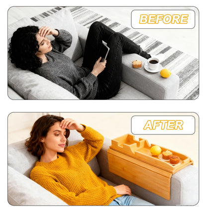 2-in-1 Sofa Arm Tray - Foldable Non-Slip Armrest Tray Table with Detachable Cup Holder, Sofa Armrest Tray for Drinks, Phone