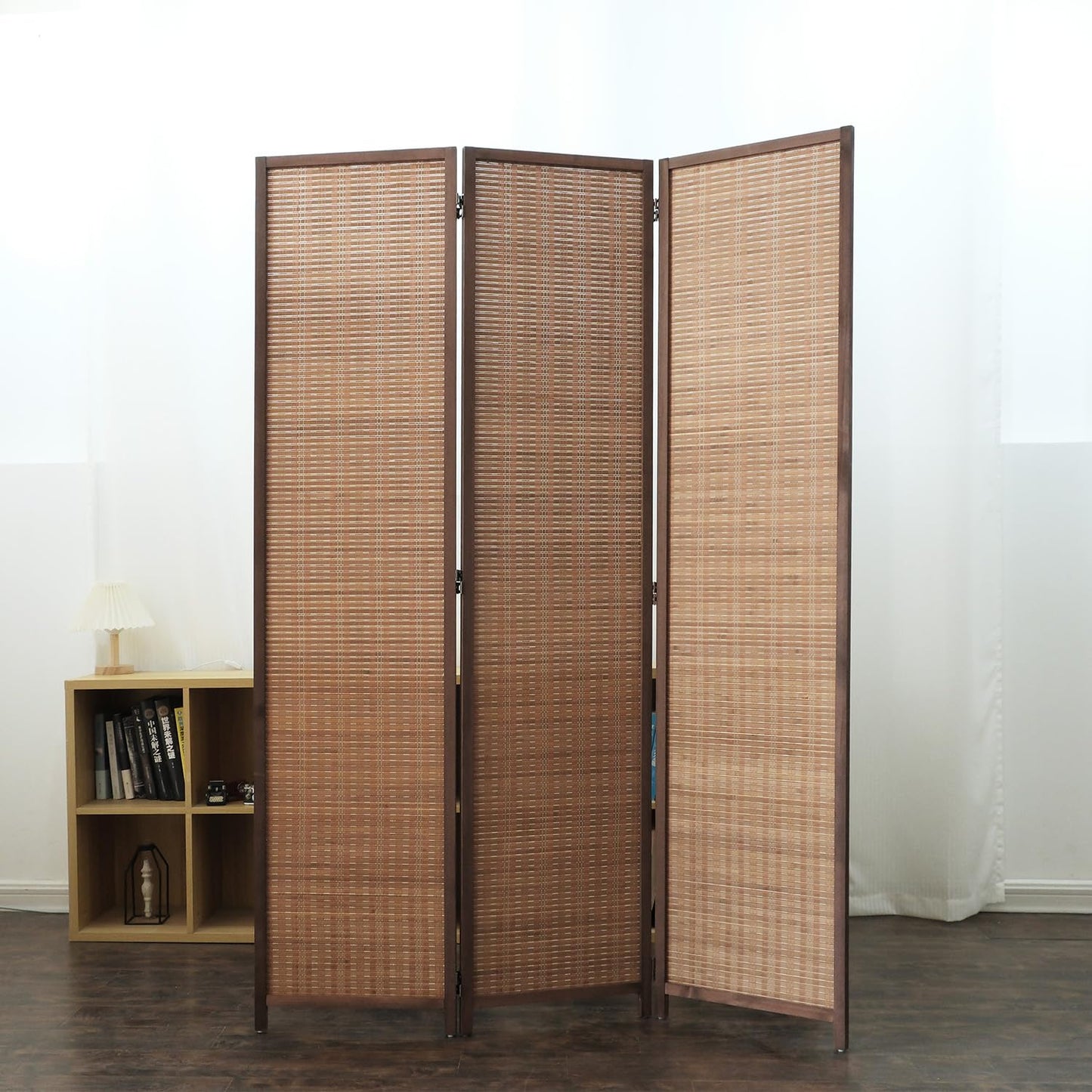 Furnnylane 3 Panel Bamboo Room Divider and Folding Panel Screen,Bamboo Panel Divider for Room Separation,Brown,170 cm H x 117 cm W