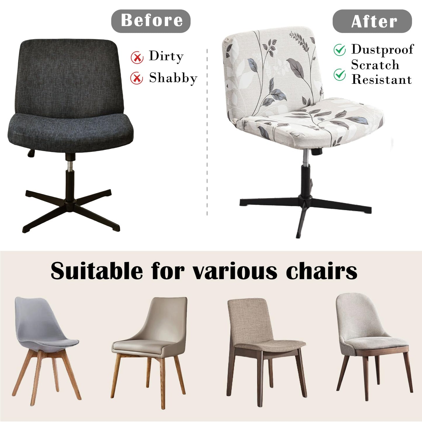 Swivel Chair Slipcover without Armrest Criss Cross Office Chair Cover