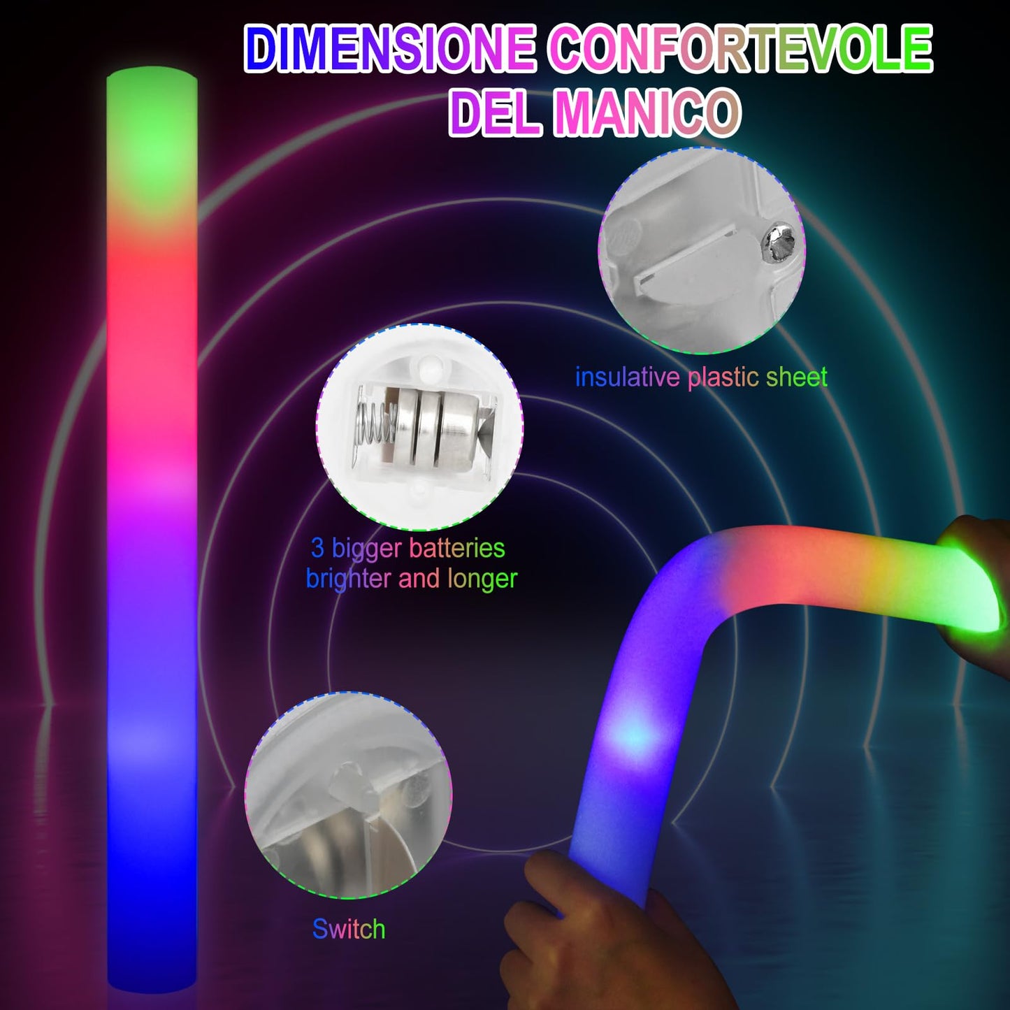 68PCS Led Foam Glow Sticks,Glow Sticks Bulk, Christmas Party Supplies with 3Modes Colorful Flashing, Glow in The Dark Party Supplies for Parties,