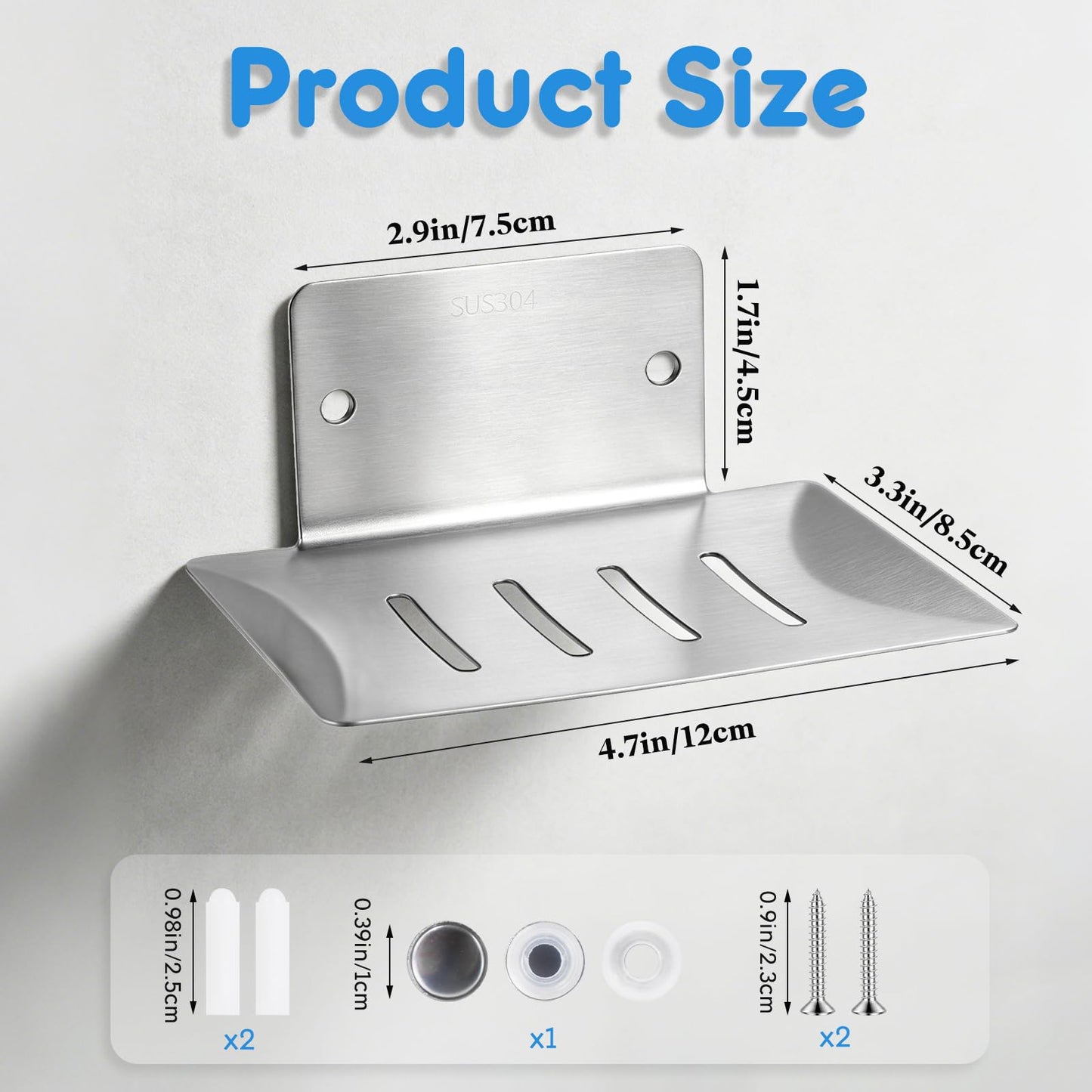 FuncHardwa 304 Stainless Steel Shower Soap Holder, Wall Mounted Self-Draining Soap Dish for Shower, Rustproof Soap Tray for Bathroom and Bathtubs