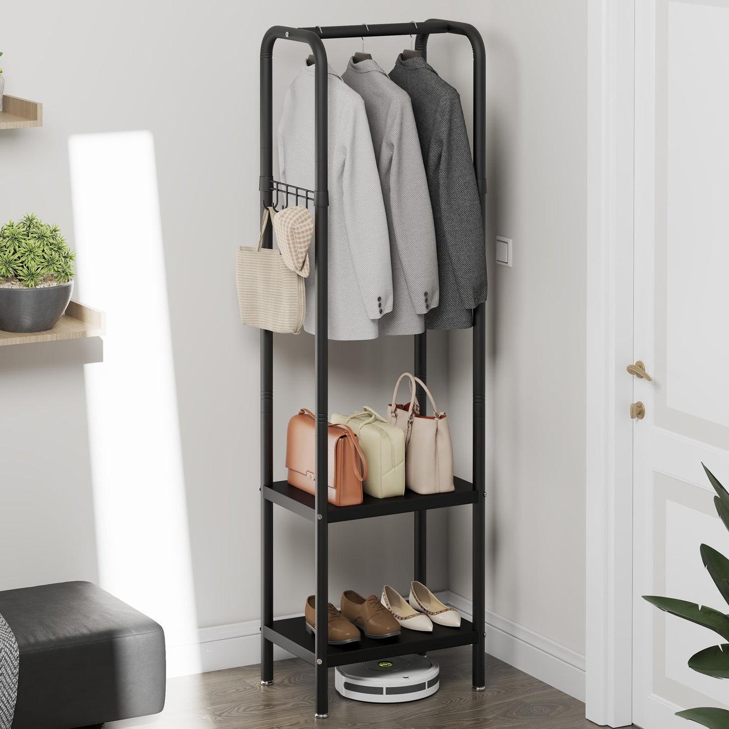 ZHYOCOGY Metal Coat Stand, Small Coat Rack with Shelf and Hook