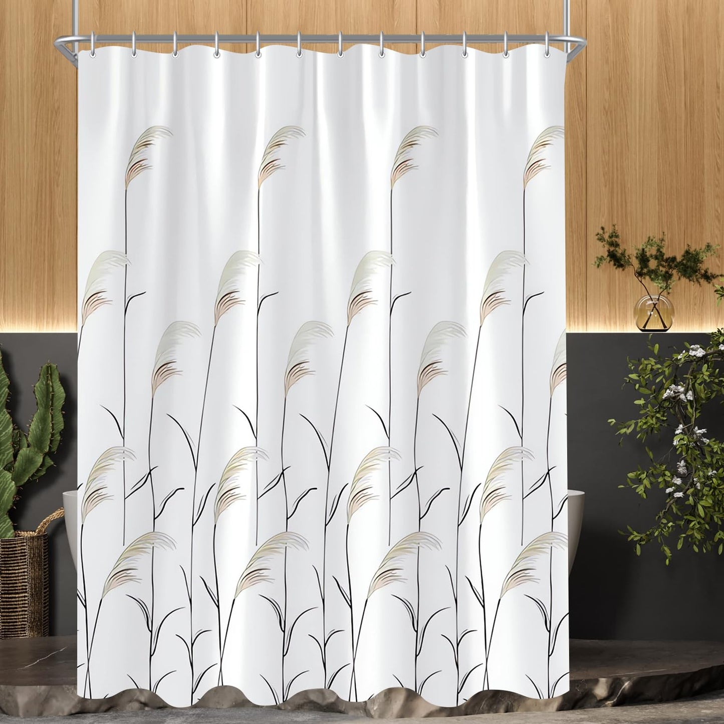Lerores Shower Curtain 150 x 200 cm, Wheat Ear Weighted Hem, Anti-Mould, Water-Repellent