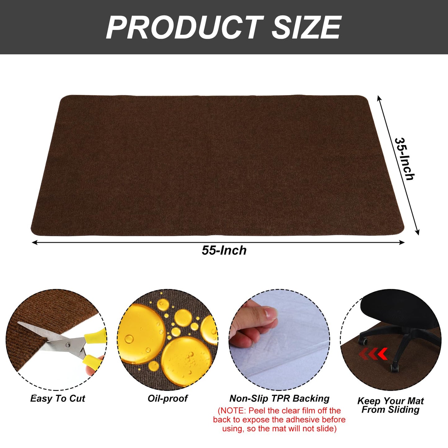 PATIKIL 90 x 140cm/(55" x 35") Office Chair Mat, Multi-Purpose Desk Carpet Floor Mats for Rolling Chairs for Hardwood Floors (Coffee)