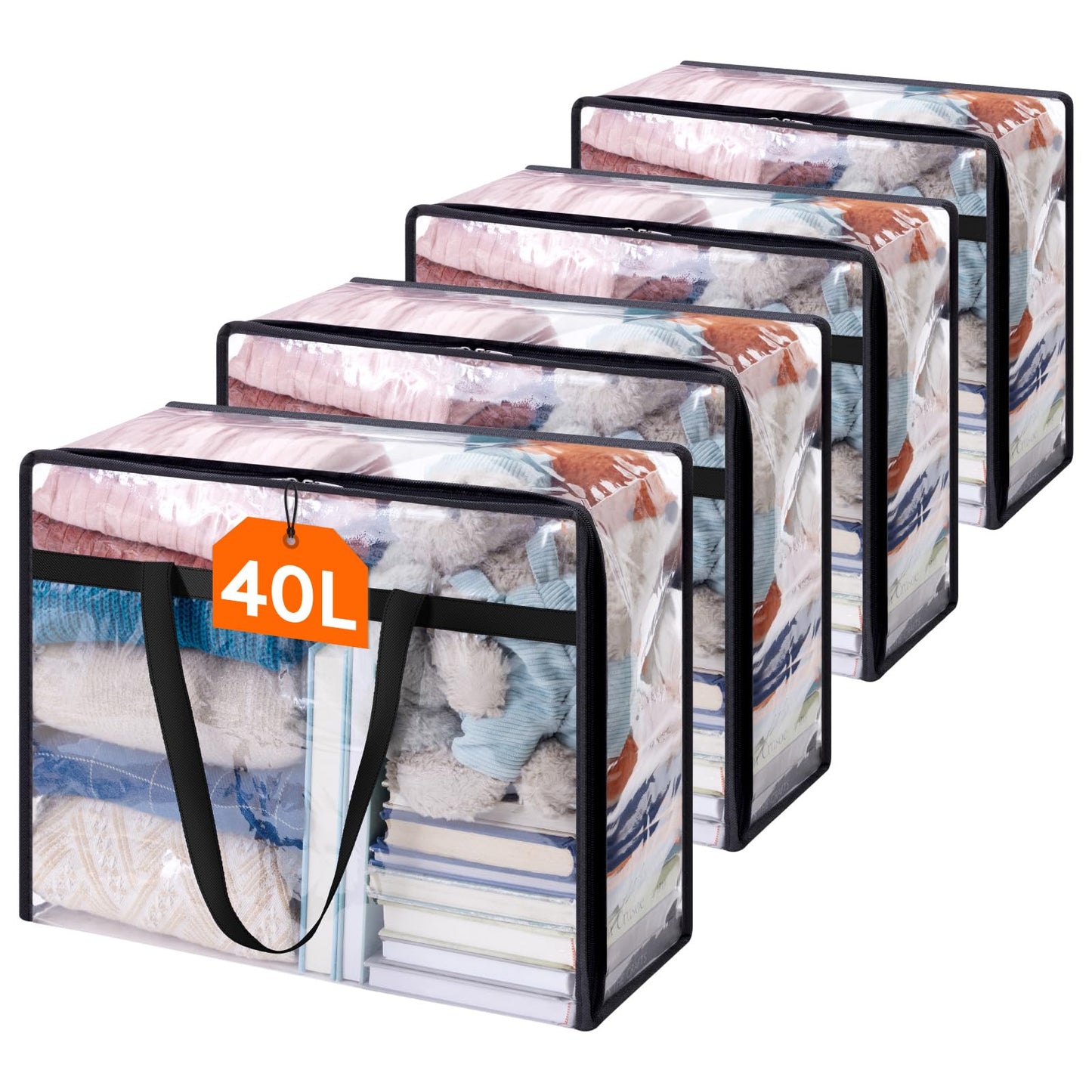 Lifewit 4 Pack Clear Storage Bags, 40L Plastic Clothes Storage Bags