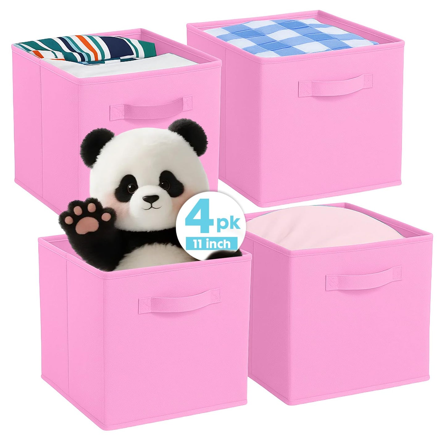 Pinkgarden Storage Box, Collapsible Fabric Storage Cube with Handles for Home, Kids Room, Closet and Toy Organization,Pack of 4