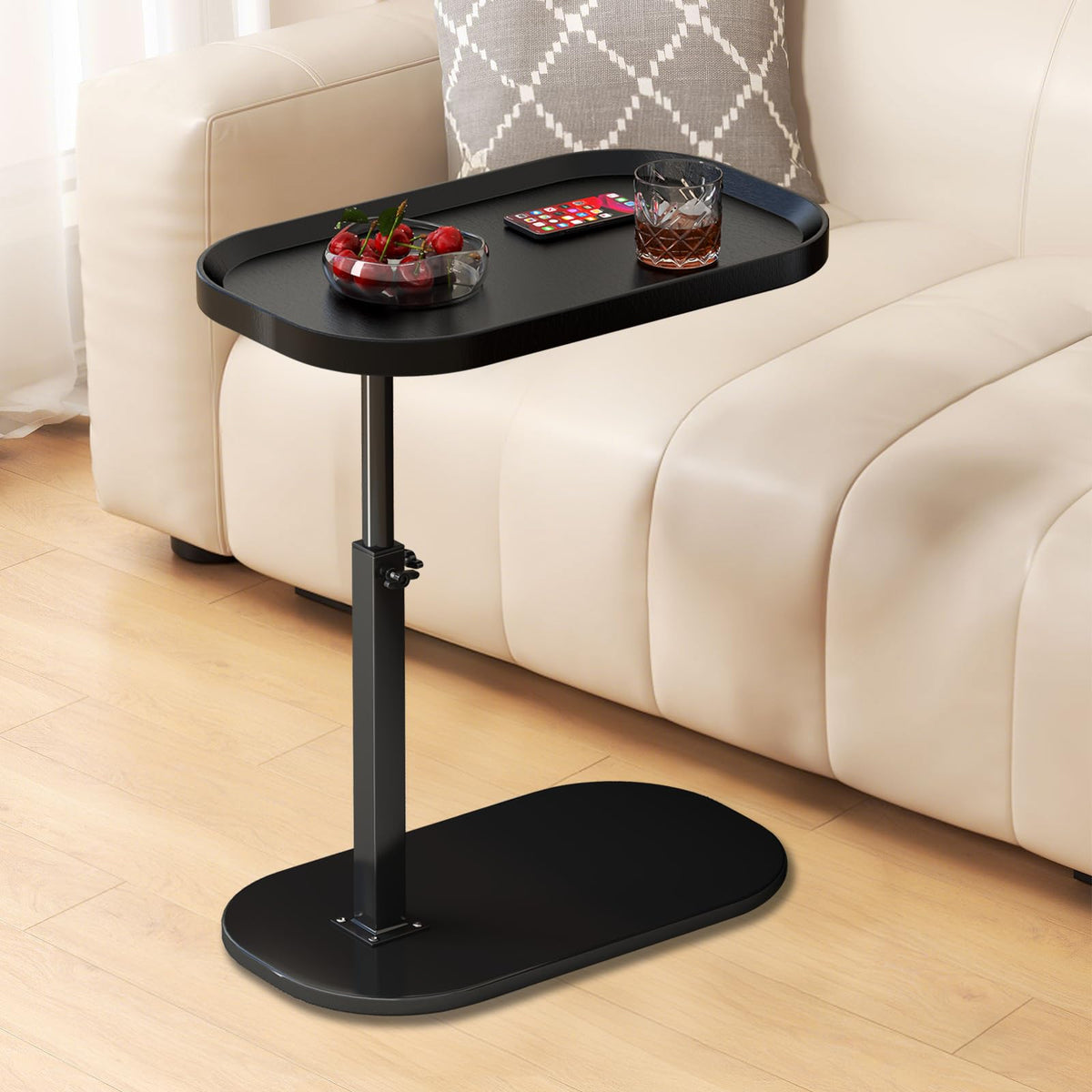 liameya C Shaped Side Table Adjustable Height, 360°Swivel Sofa Table that Slide Under, Modern Small Coffee Table for Couch/Bed/Bathtub