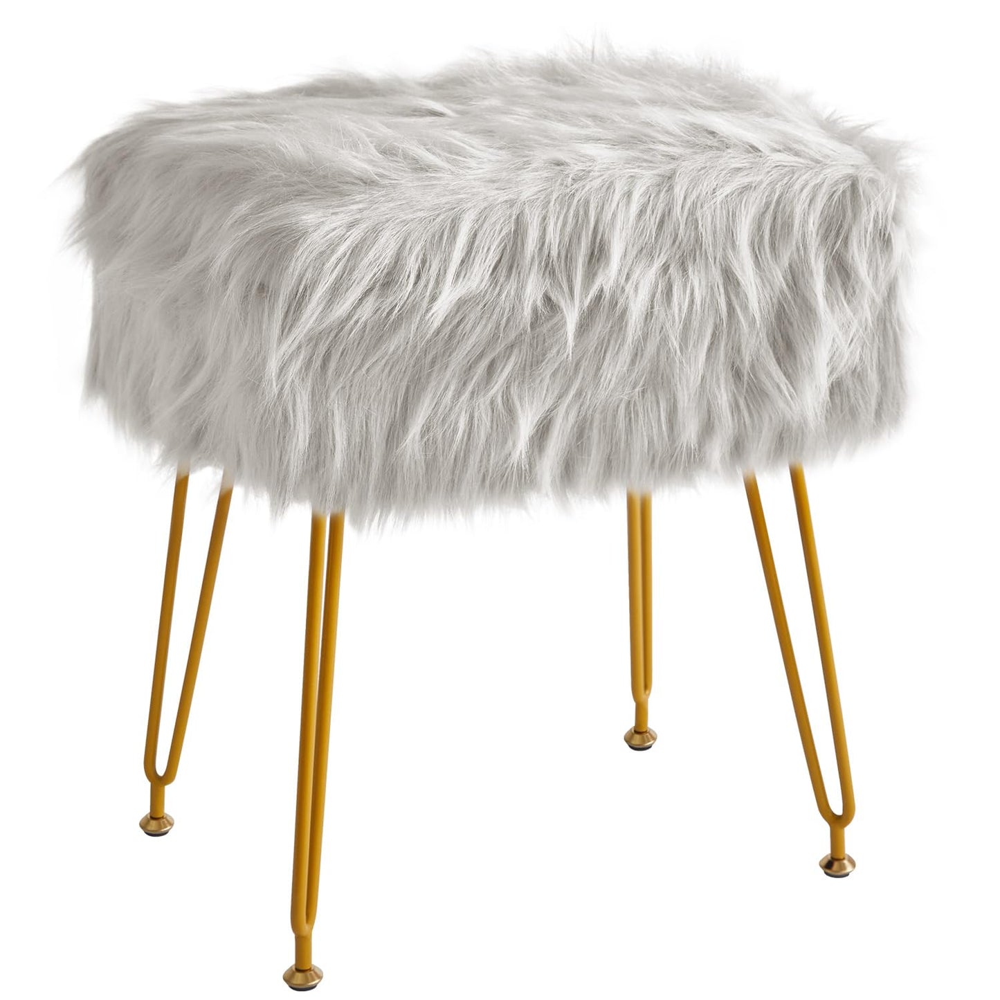 IBUYKE Rectangular Faux Fur Vanity Stool with Storage, Gray WBD022G