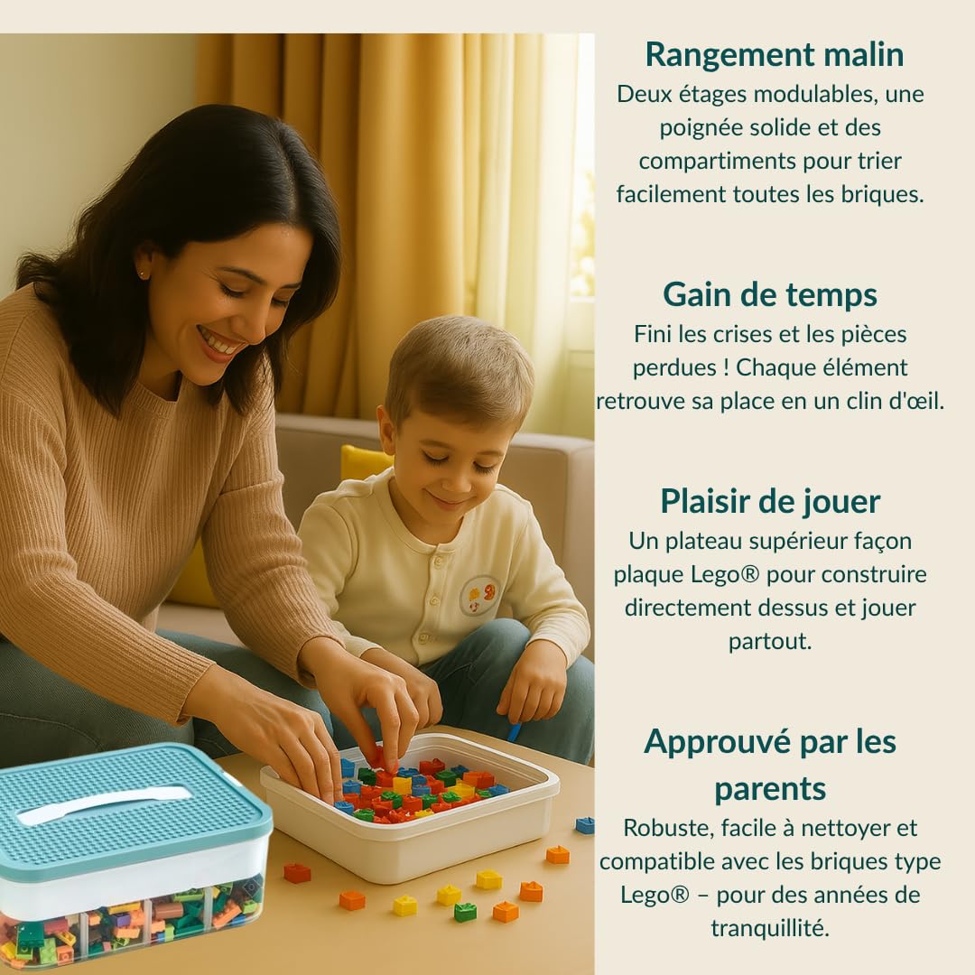 B2R Kids Toy Storage Box - 1 Tier Stackable for Lego - Plastic Organizer with Lid and Handle - Ideal for Toys, Small Rooms - Bedroom, School, Travel