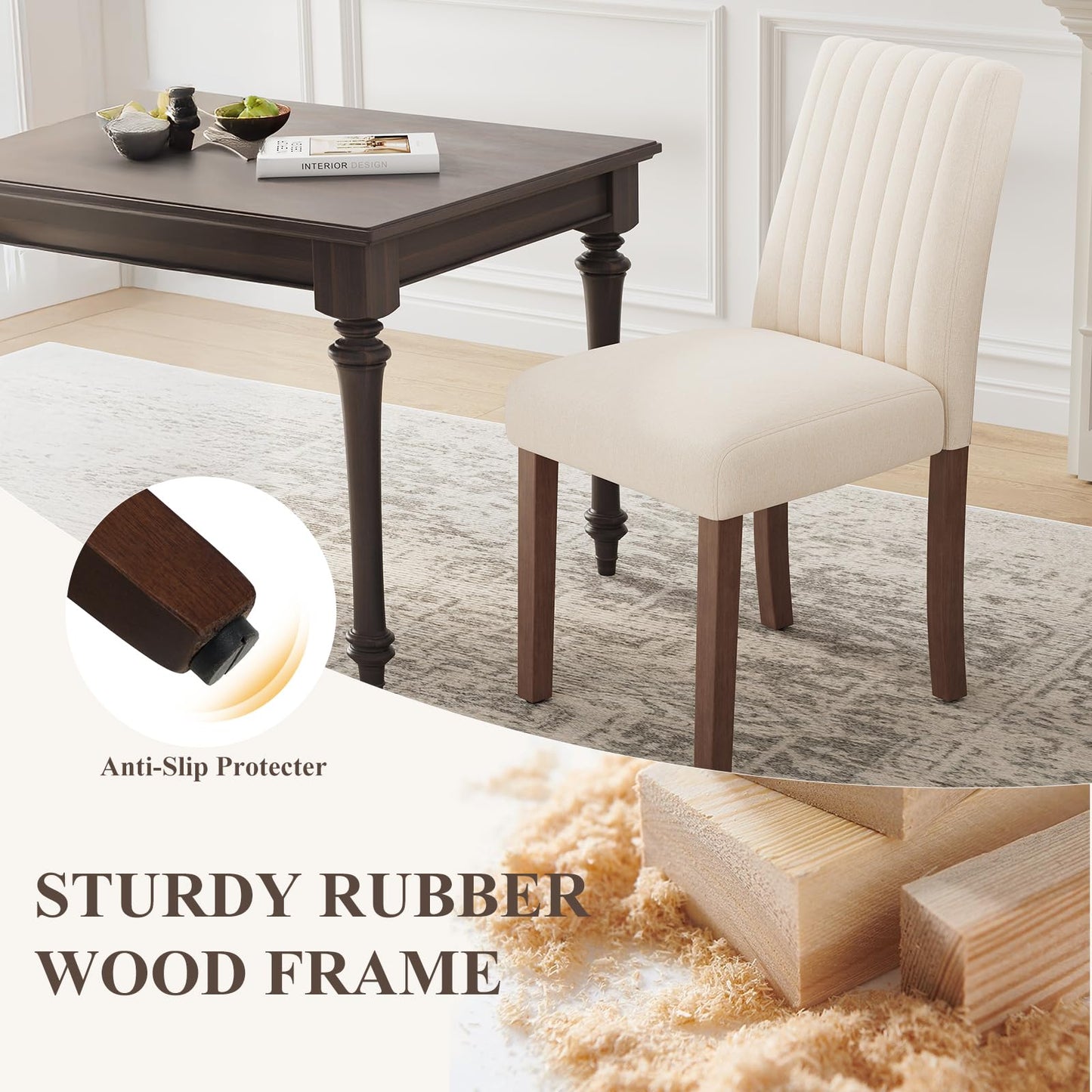 COLAMY Dining Chairs Set of 2 with Thick Seat Cushion, Fabric Chairs for Dining Room with Wood Legs and Ergonomic High Back