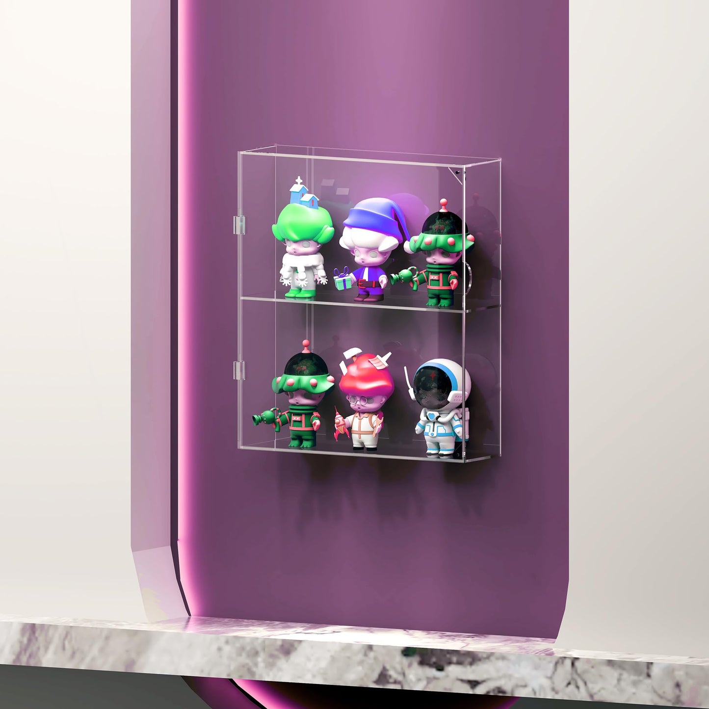 UoYeet Acrylic Display Cabinet for Both Wall Mount and Desktop Showcasing, 2 Layer Clear Display Case for Mini Toys, Pop Figurines