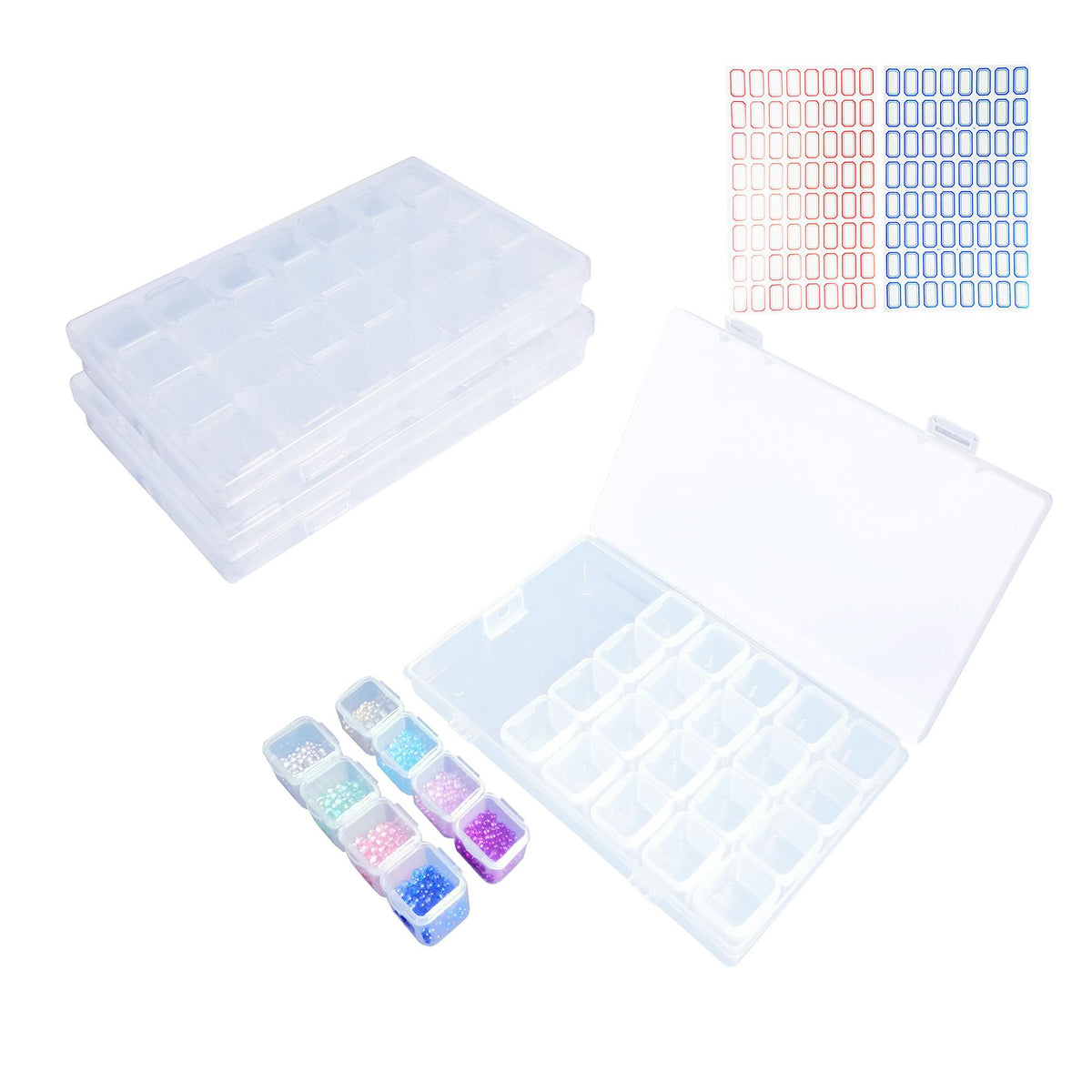 Pangmao 2 Pack 56 Grids Jewelry Storage Box Diamond Painting Box Clear Bead Plastic Storage Organizer Container Boxes with Stickers