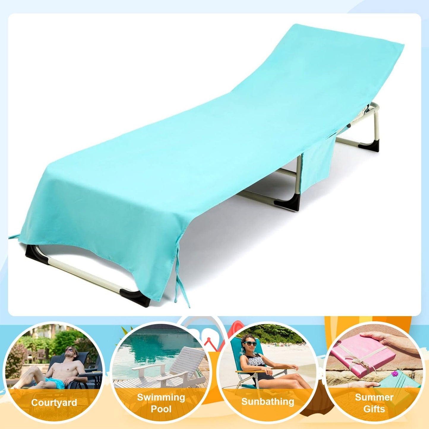 MARFOREVER Beach Sun Lounger Towels with Pockets 210 x 76 CM Microfiber Beach Sunbed Towels Quick Dry Beach Chair Cover for Summer Outdoor Pool