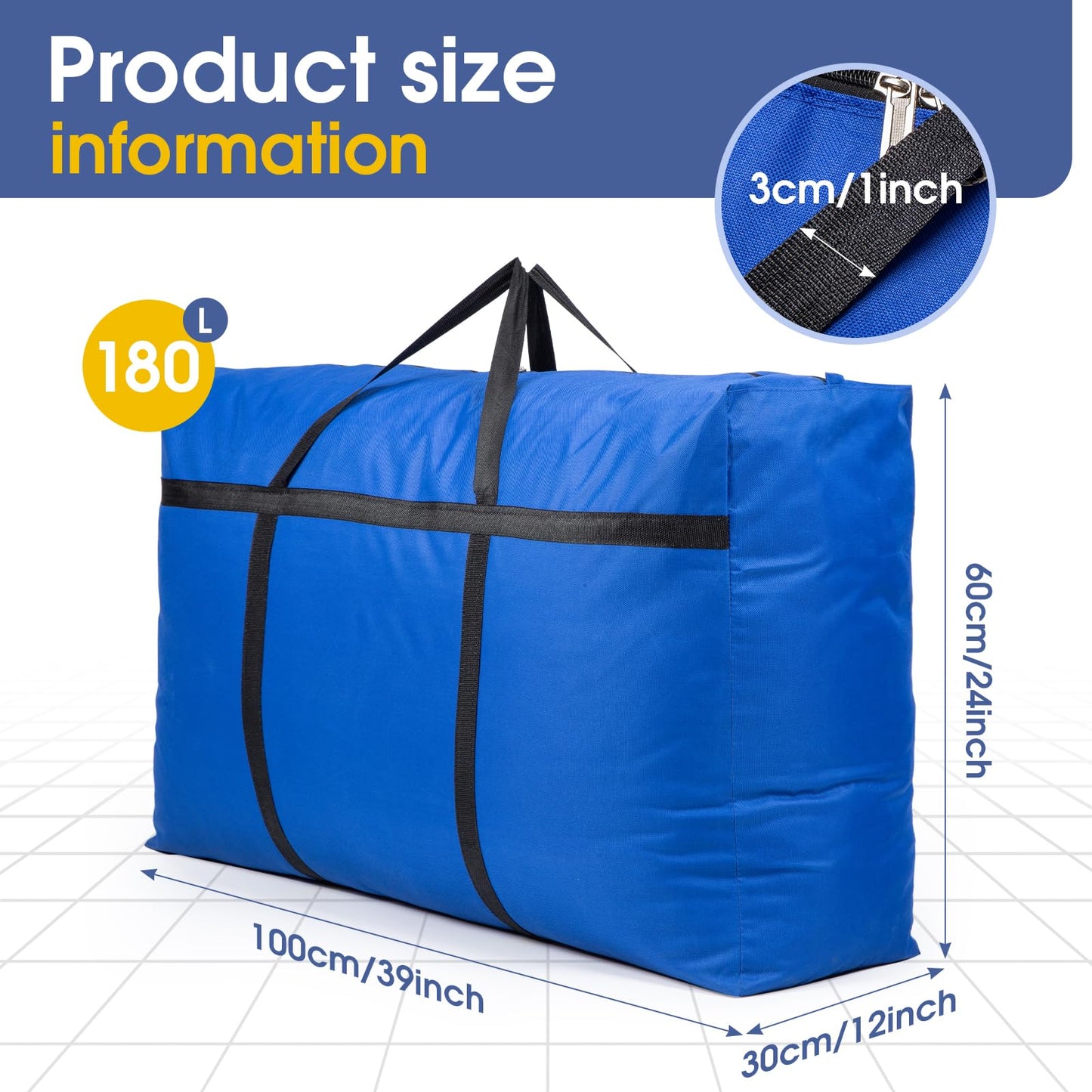 YiMiLiu 180L Extra Large Storage Bag Waterproof Luggage Bag Heavy Duty Moving Bag (blue)