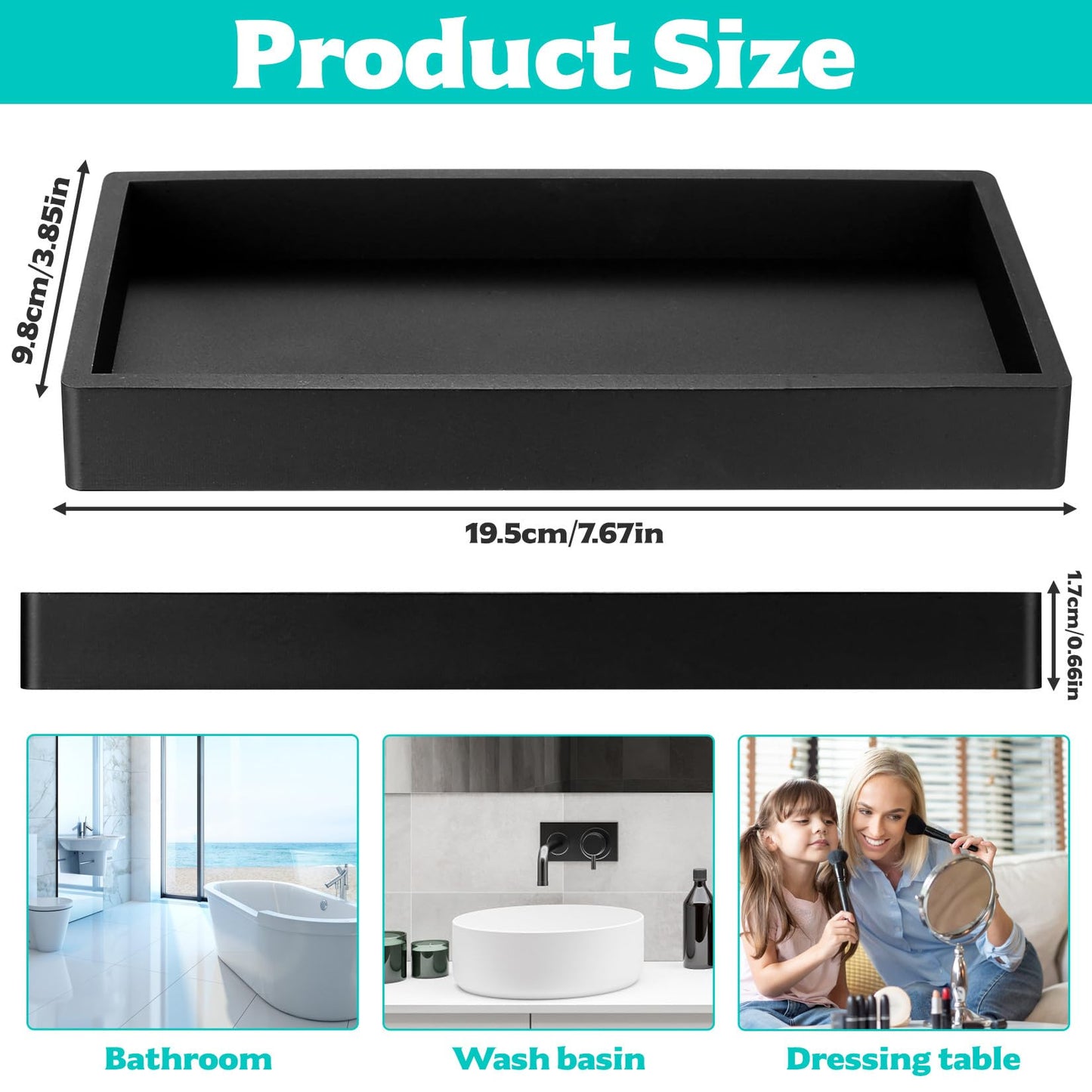 2 Pcs Bathroom Tray Organiser, Silicone Vanity Tray White Trays Rectangular, Decorative Trays for Cosmetic Candles Towel Soap Jewelry Kitchen Sink
