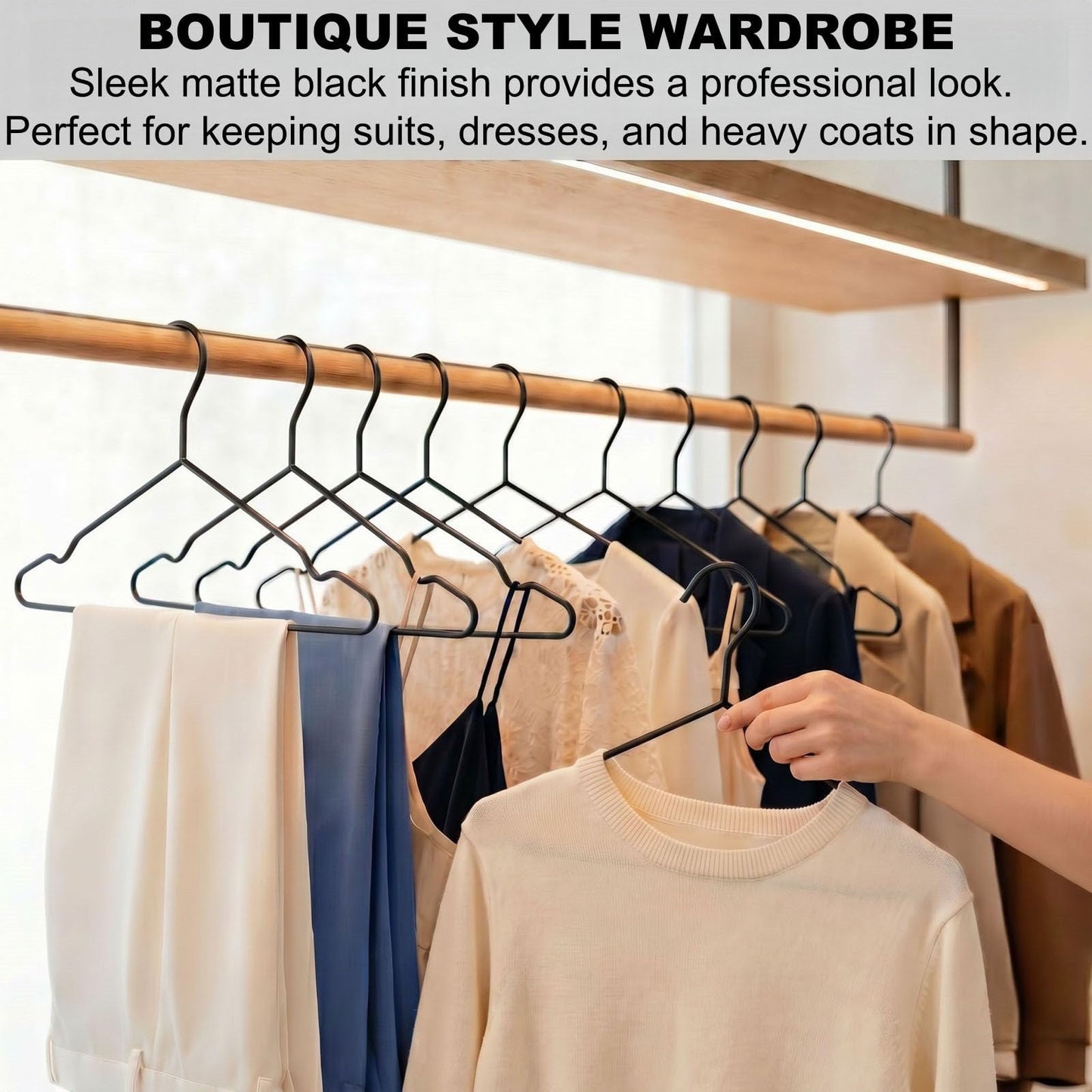 SYNHOZZ 16.5" Heavy Duty Matte Black Metal Hangers 20 Pack, Wire Black Clothes Hangers for Coat Suit, Shirts, Dress, Pants，Camisole Wedding Dress